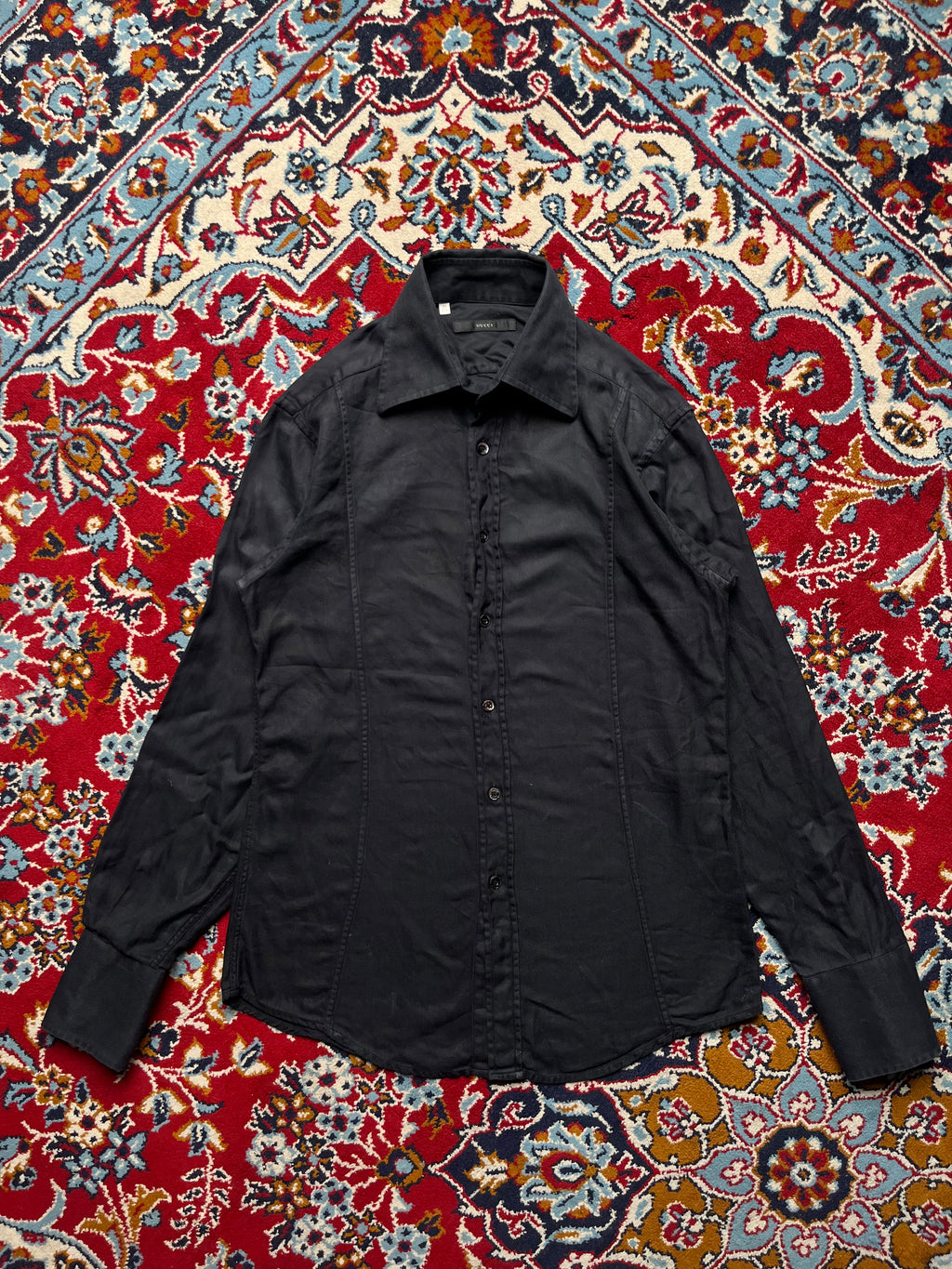 Gucci Black Herringbone Weave French Cuff Button Down Shirt - M