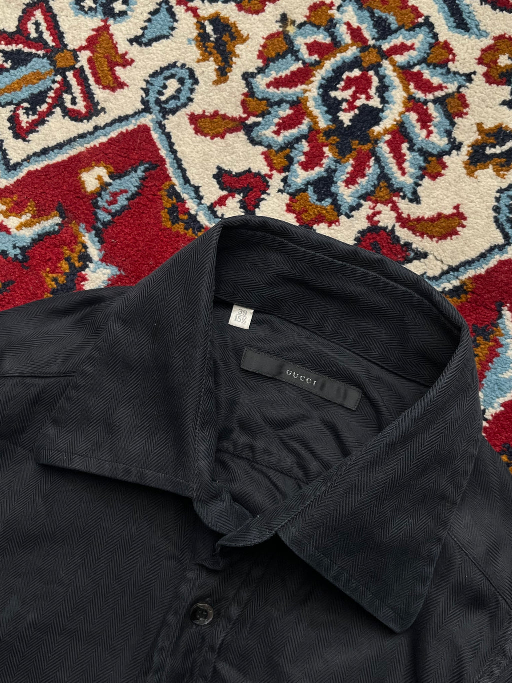 Gucci Black Herringbone Weave French Cuff Button Down Shirt - M