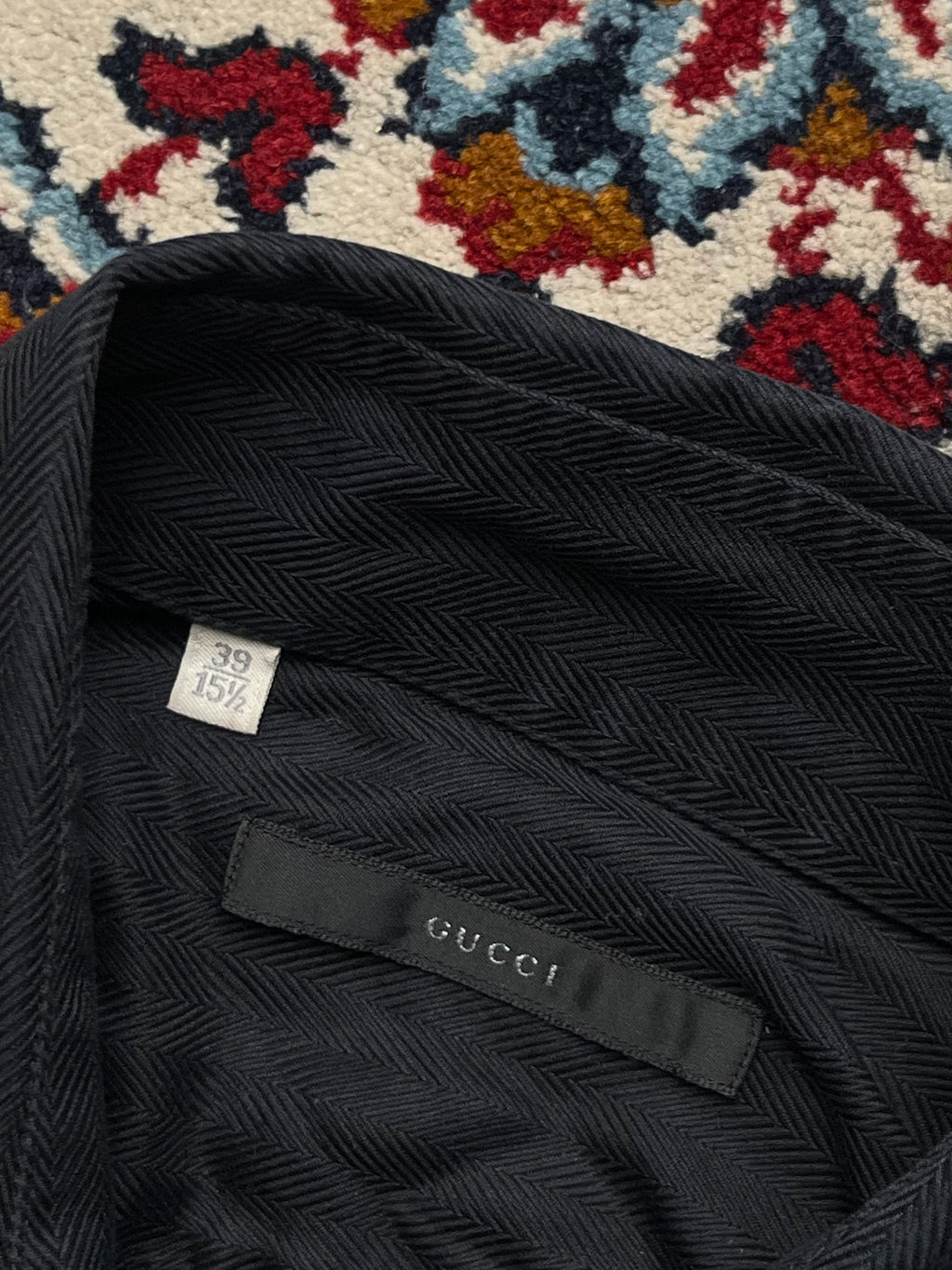 Gucci Black Herringbone Weave French Cuff Button Down Shirt - M