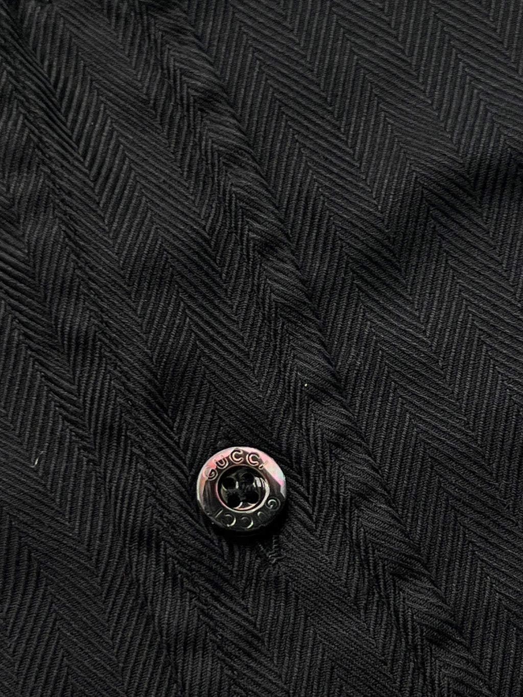 Gucci Black Herringbone Weave French Cuff Button Down Shirt - M