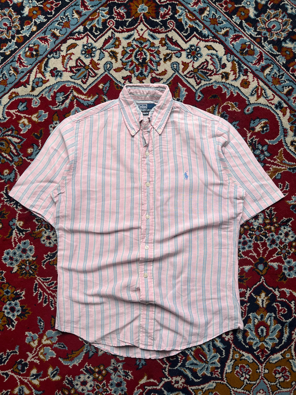 Polo Ralph Lauren Pink Striped Linen Silk Blend Custom Fit Button Down Shirt - S