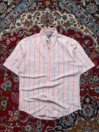 Polo Ralph Lauren Pink Striped Linen Silk Blend Custom Fit Button Down Shirt - S