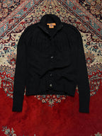Tory Burch Wool Black Ribbed Knit Mock Neck Button Cardigan - L