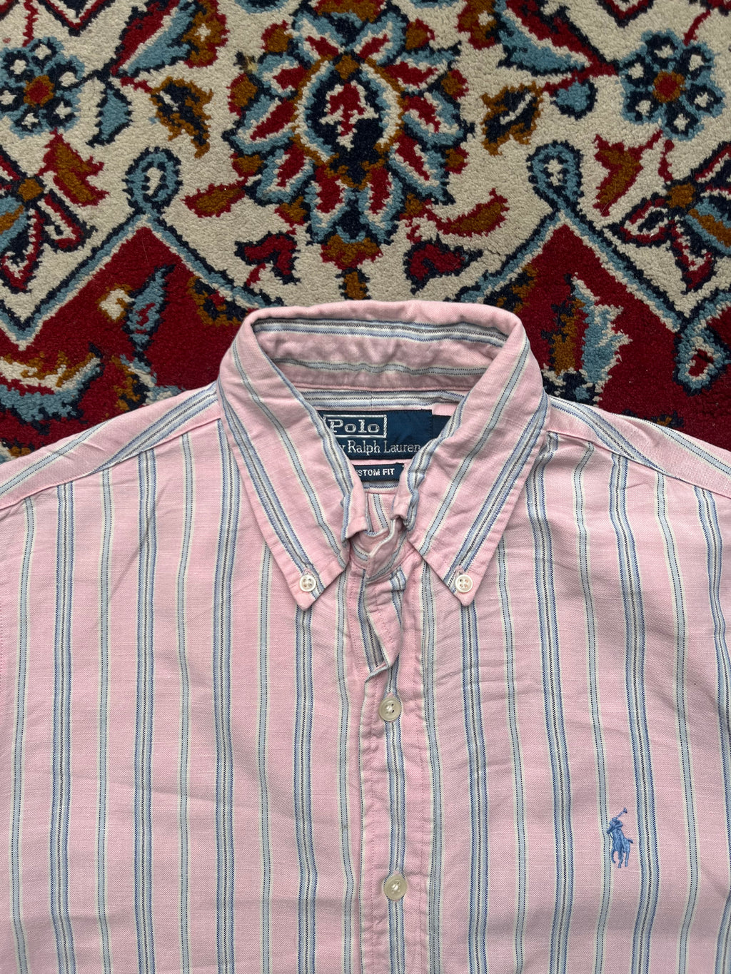 Polo Ralph Lauren Pink Striped Linen Silk Blend Custom Fit Button Down Shirt - S