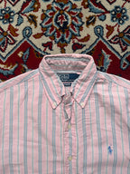 Polo Ralph Lauren Pink Striped Linen Silk Blend Custom Fit Button Down Shirt - S