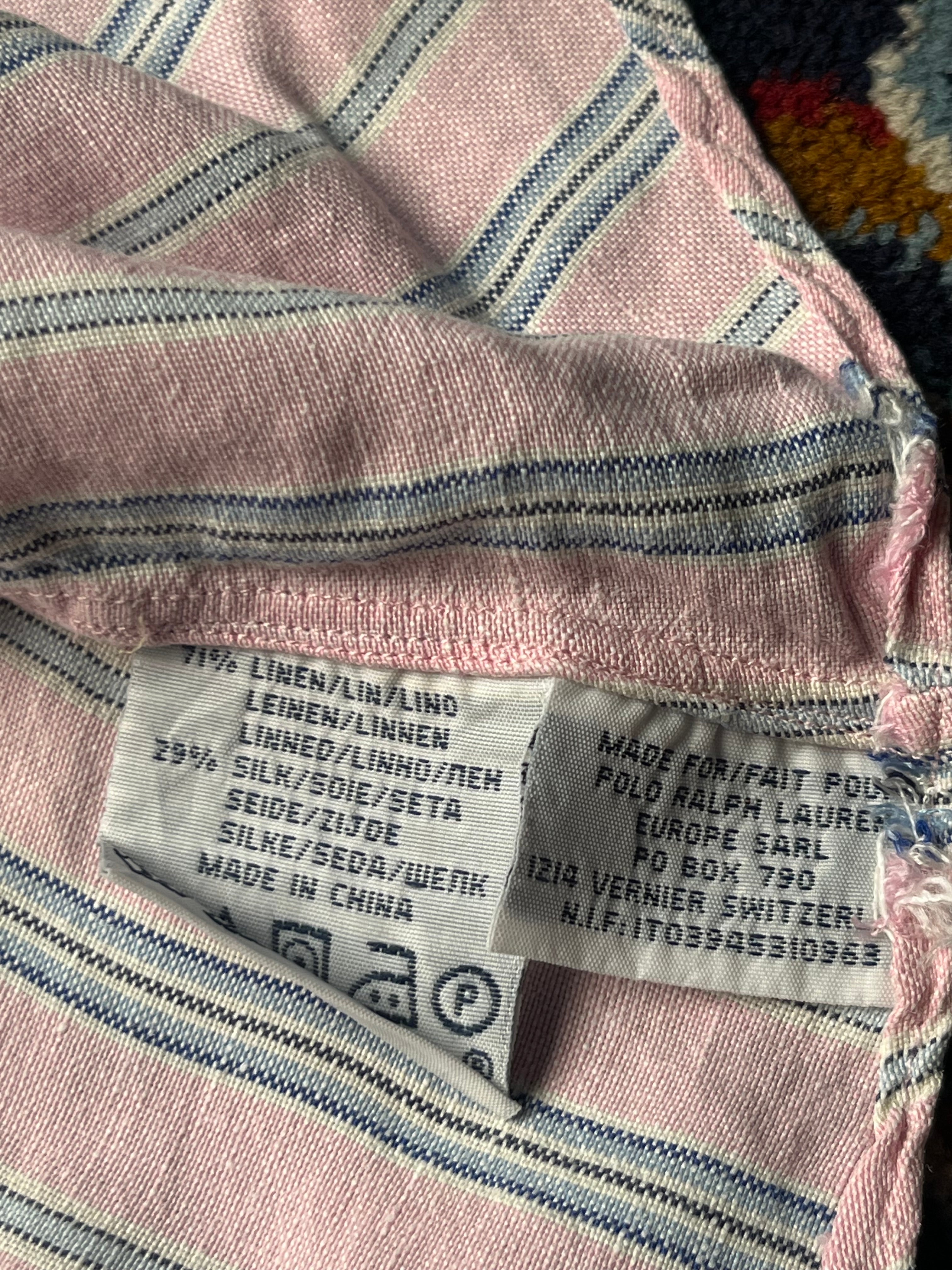 Polo Ralph Lauren Pink Striped Linen Silk Blend Custom Fit Button Down Shirt - S