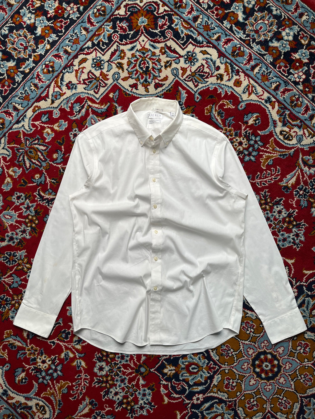 Ralph Lauren White Cotton Nylon Stretch Slim Fit Button Down Shirt - L