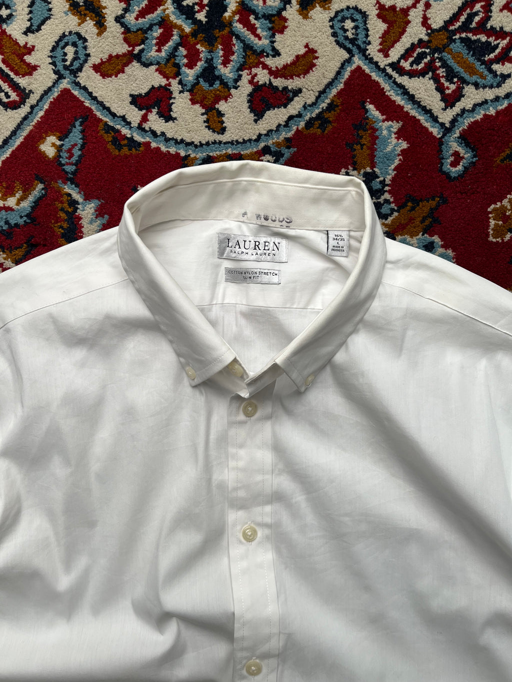 Ralph Lauren White Cotton Nylon Stretch Slim Fit Button Down Shirt - L