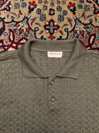 Omphalos Vintage Sage Green Textured Waffle Knit Polo Sweater - M