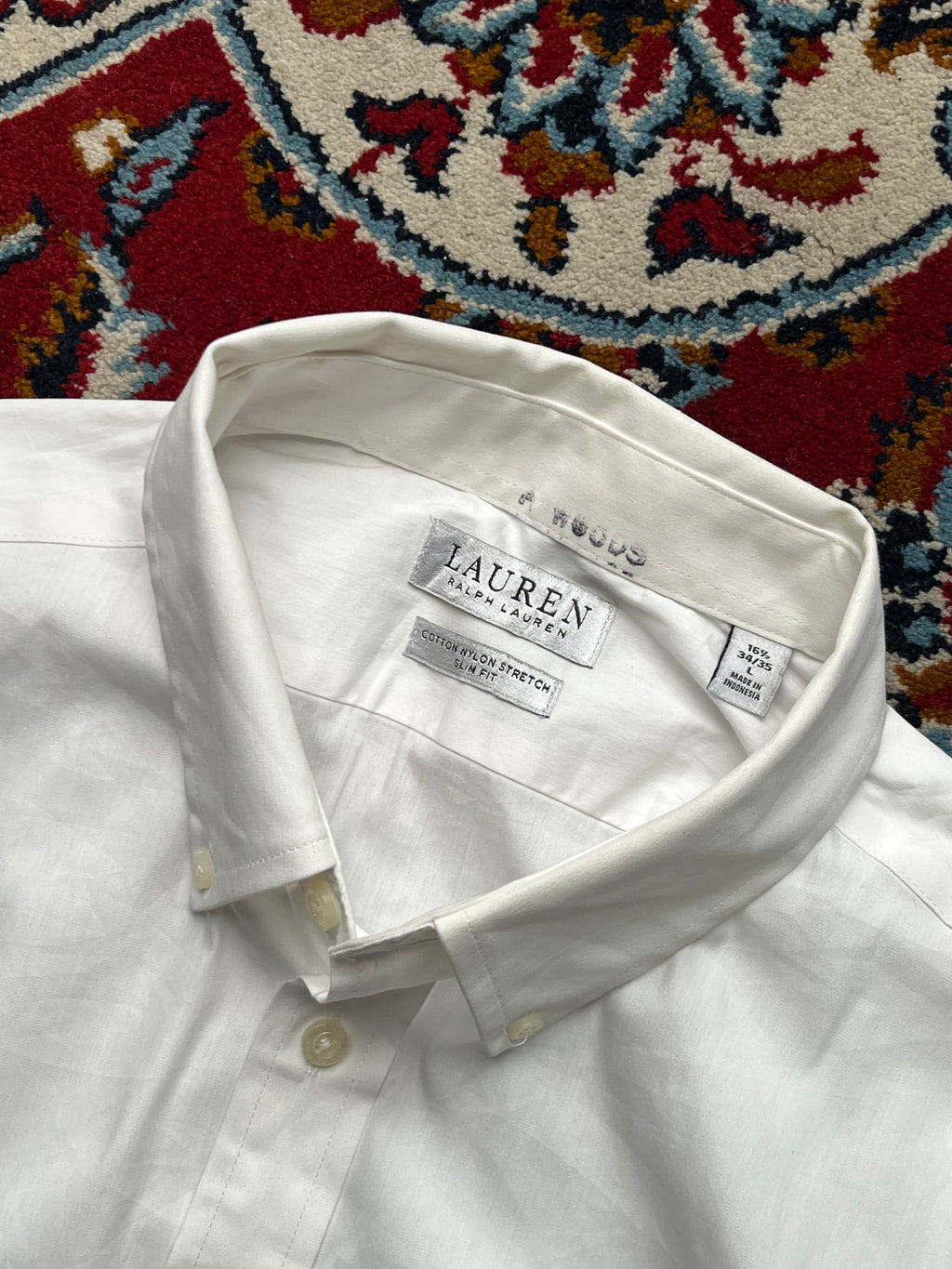 Ralph Lauren White Cotton Nylon Stretch Slim Fit Button Down Shirt - L