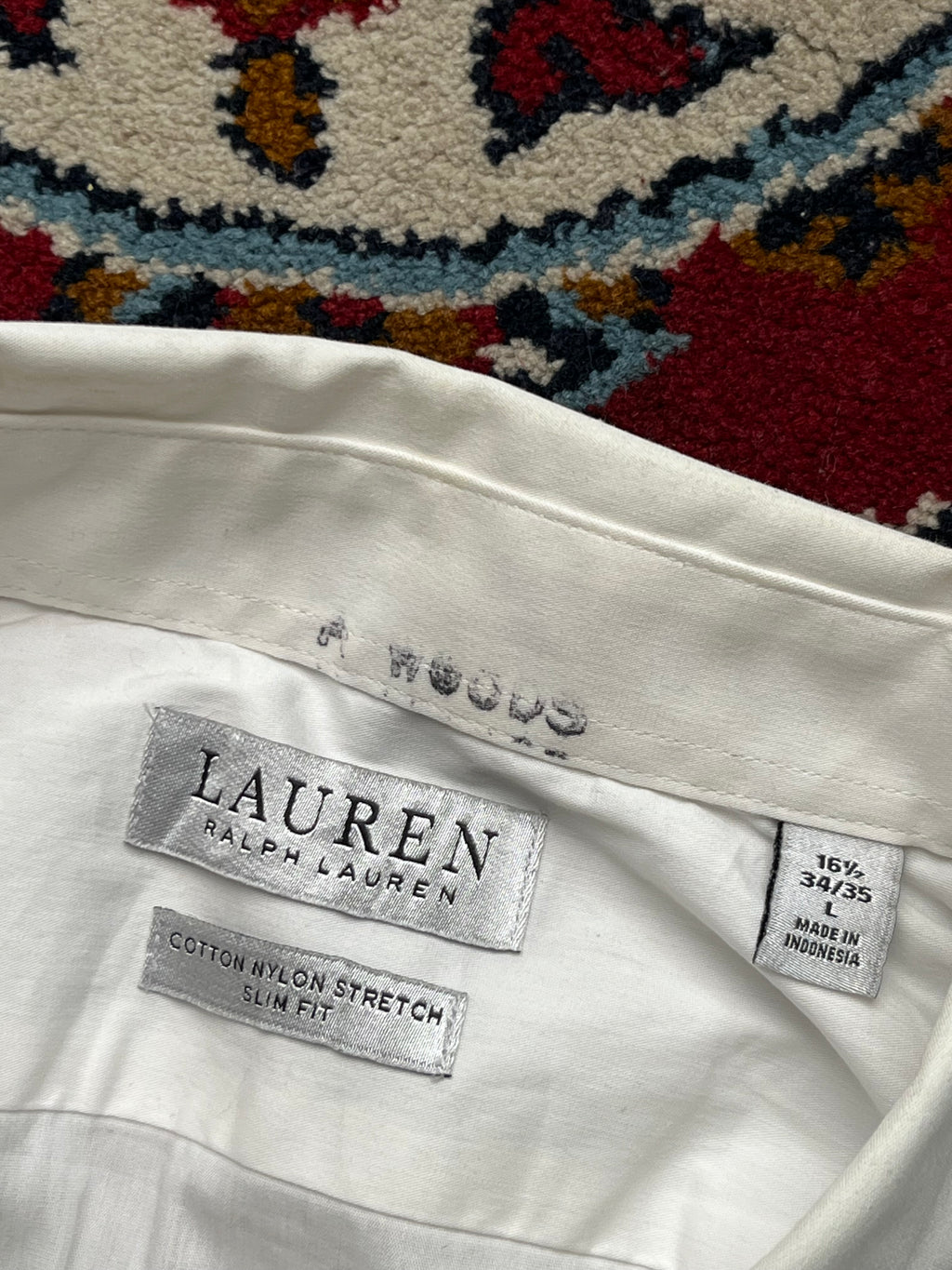 Ralph Lauren White Cotton Nylon Stretch Slim Fit Button Down Shirt - L