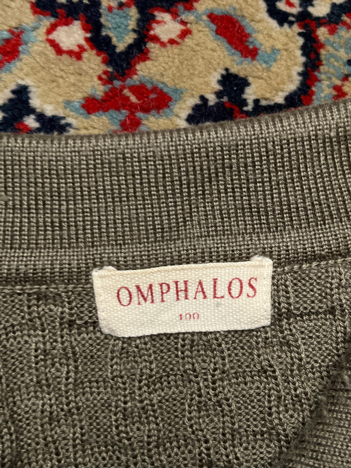 Omphalos Vintage Sage Green Textured Waffle Knit Polo Sweater - M