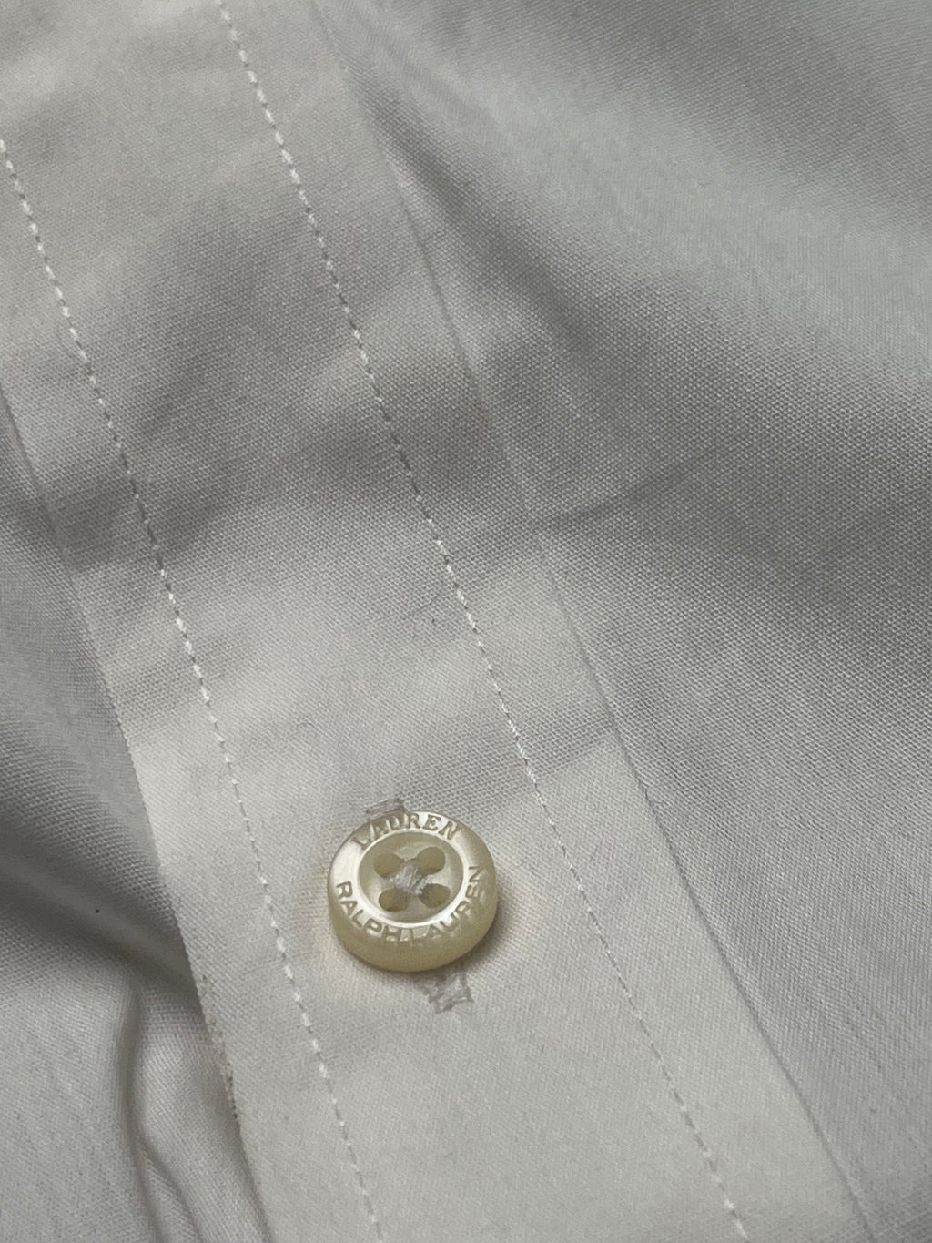 Ralph Lauren White Cotton Nylon Stretch Slim Fit Button Down Shirt - L