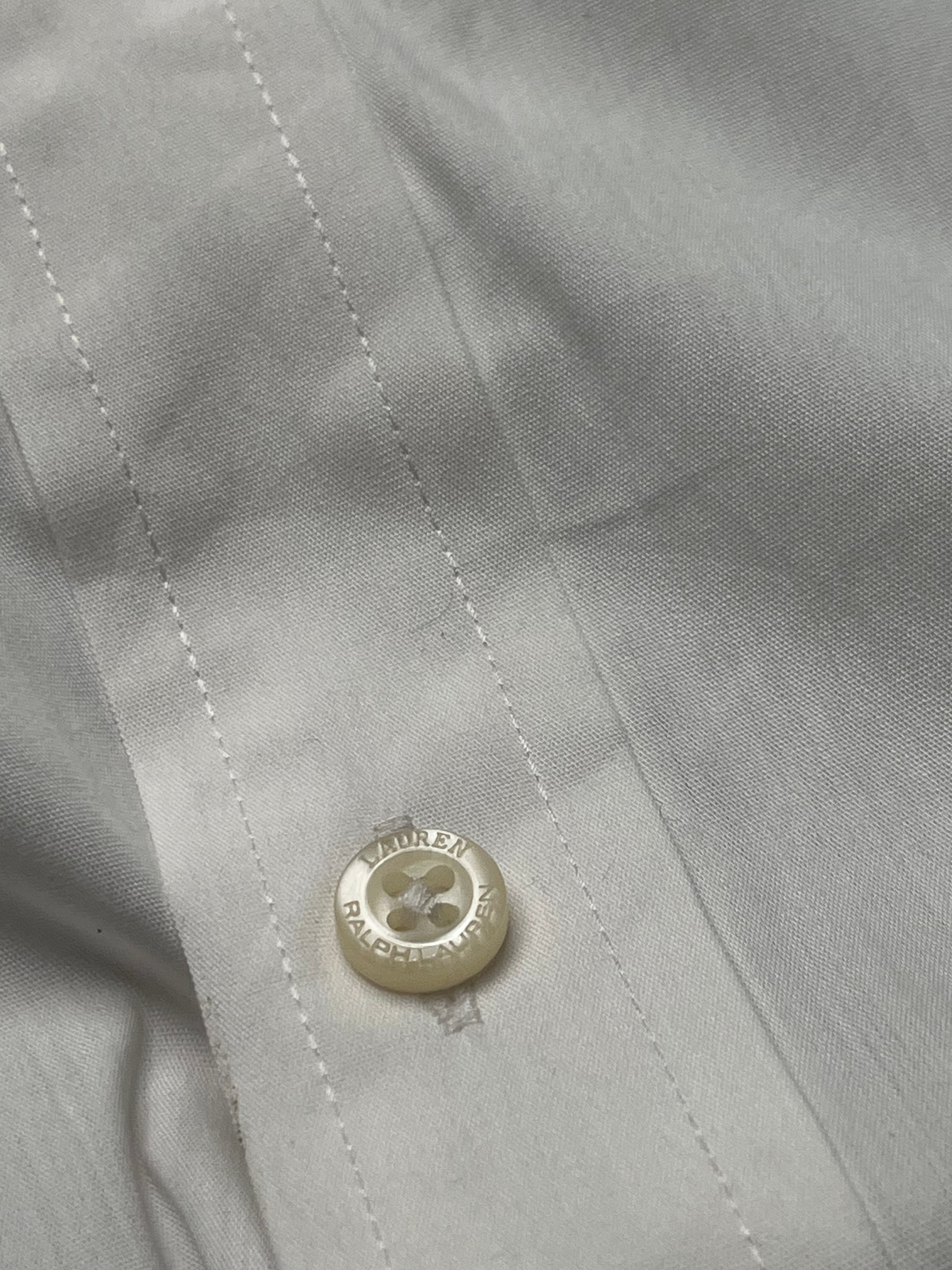 Ralph Lauren White Cotton Nylon Stretch Slim Fit Button Down Shirt - L
