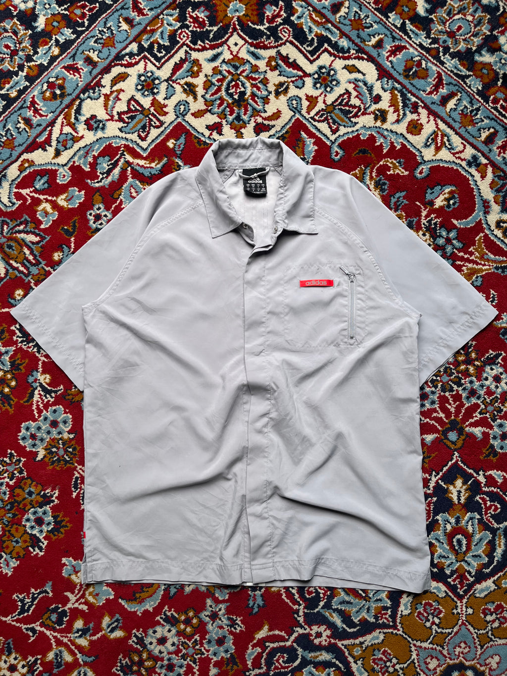Vintage Adidas 2000s Light Grey Technical Track Shirt - M