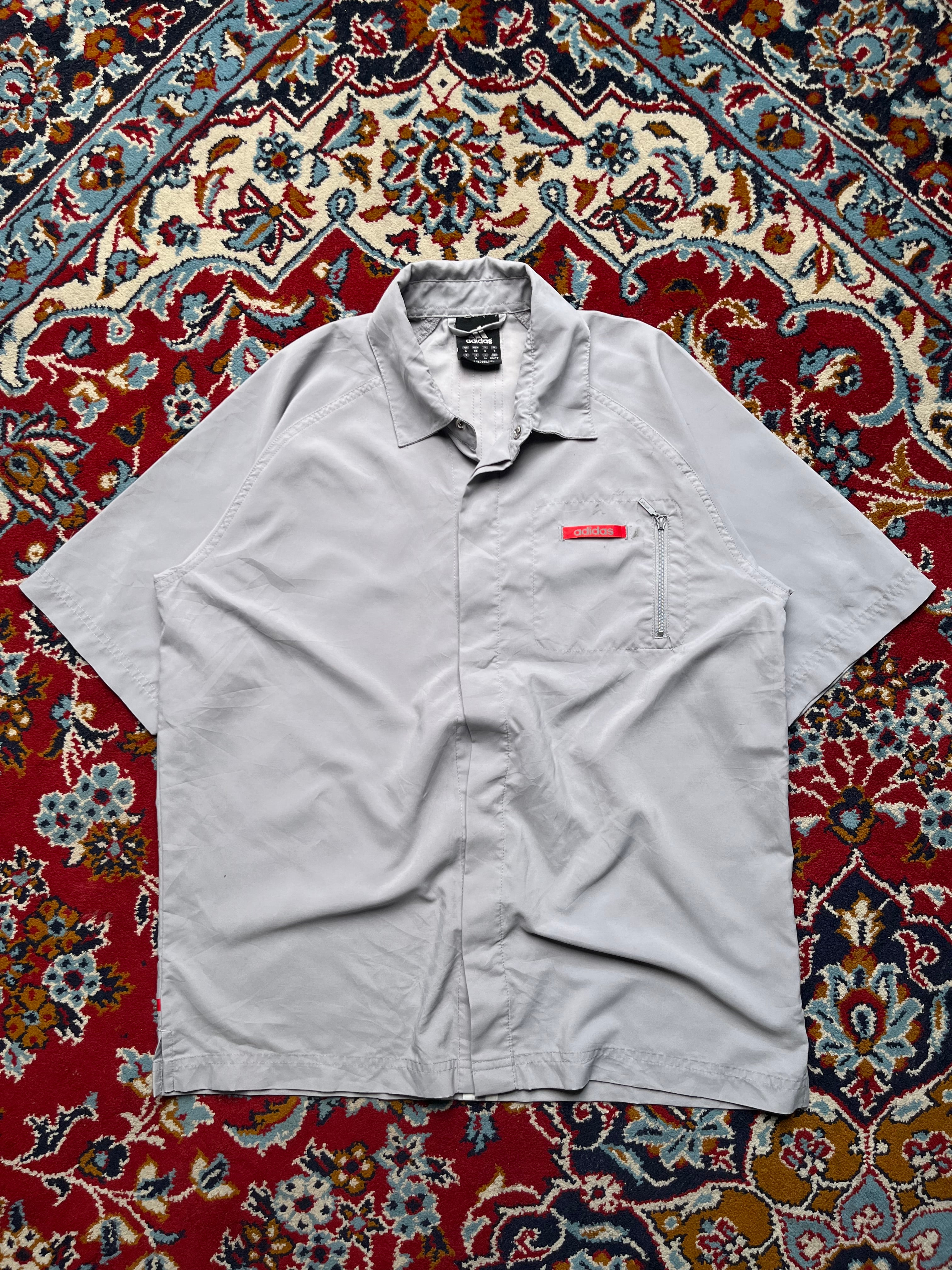 Vintage Adidas 2000s Light Grey Technical Track Shirt - M