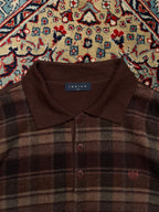 Indian Korea Vintage Brown Plaid Knit Polo Sweater - M