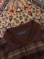 Indian Korea Vintage Brown Plaid Knit Polo Sweater - M