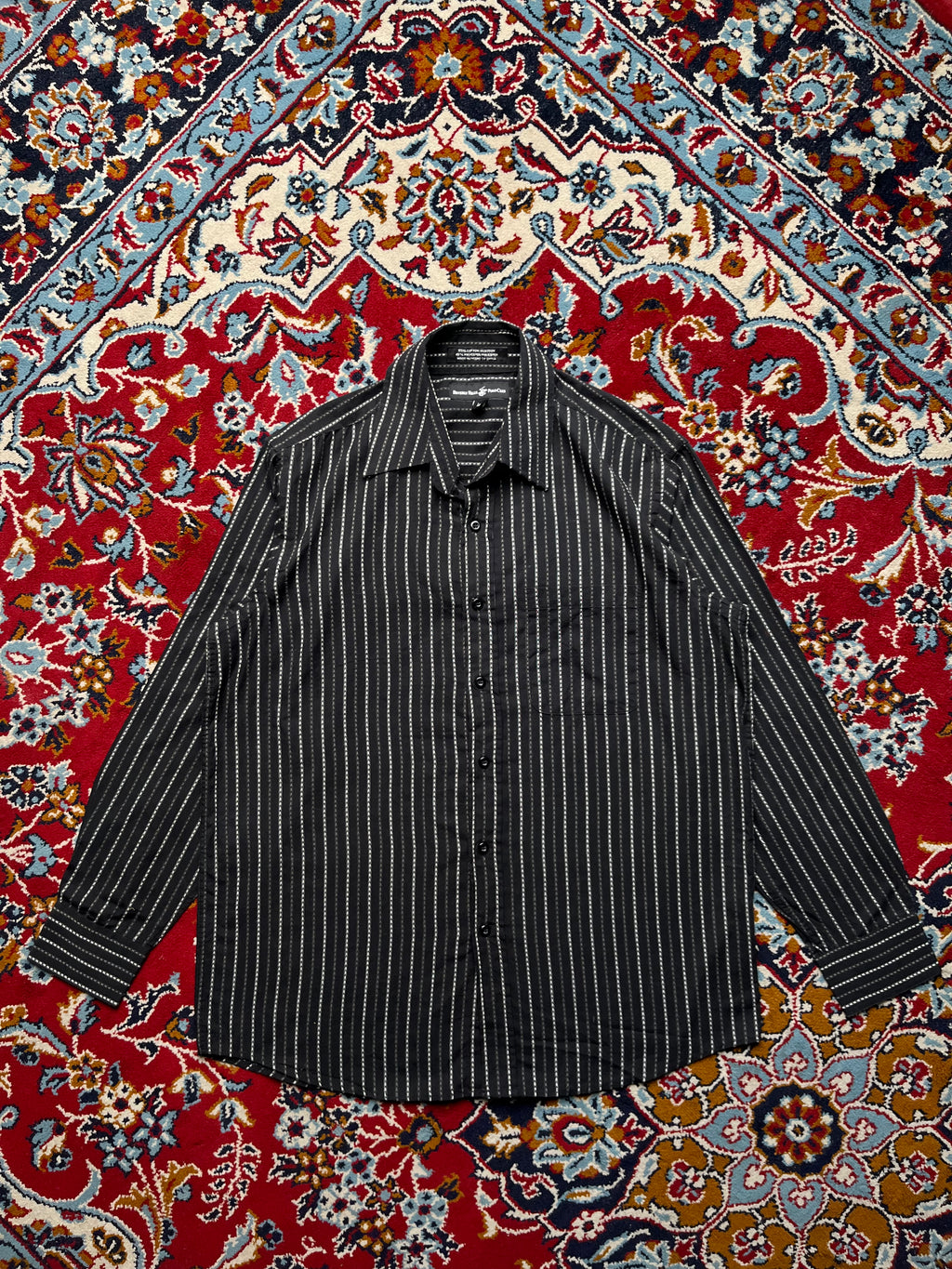 Beverly Hills Polo Club Black White Stripe Button Down Shirt - M
