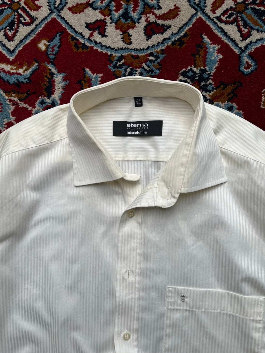 Eterna Excellent Blackline White Tone-on-Tone Stripe Button Down Shirt - XL