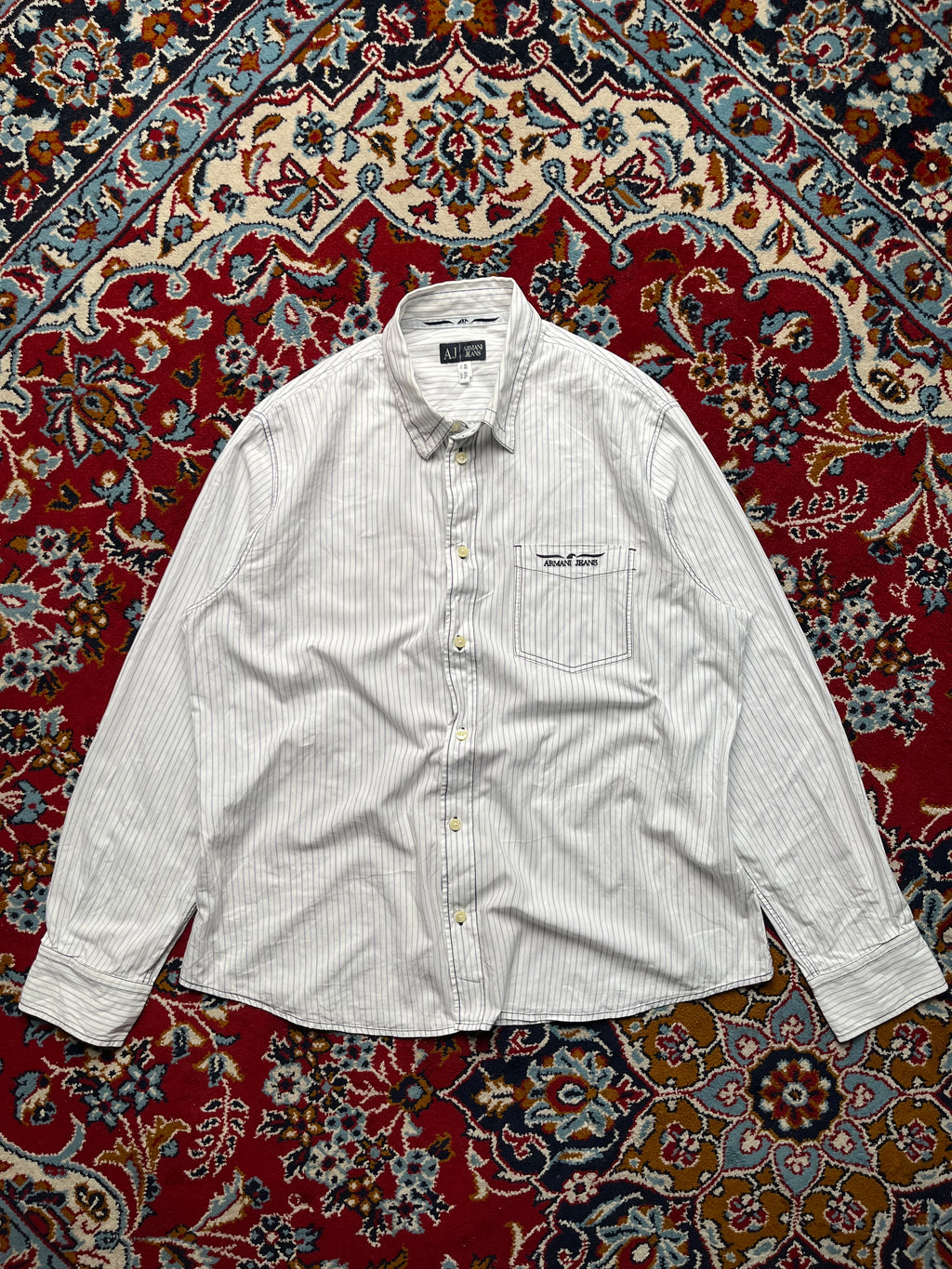 Armani Jeans White Striped Button Down Shirt - L
