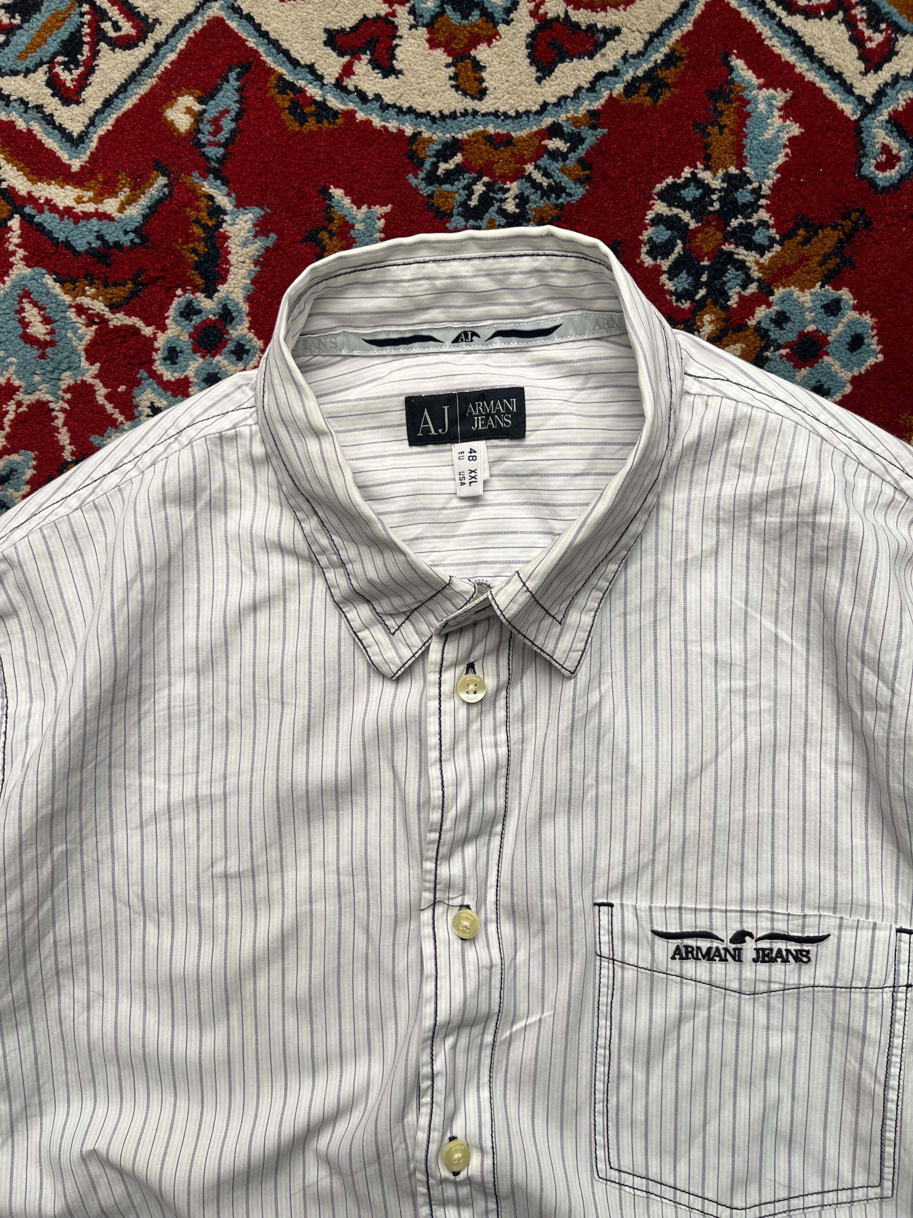 Armani Jeans White Striped Button Down Shirt - L