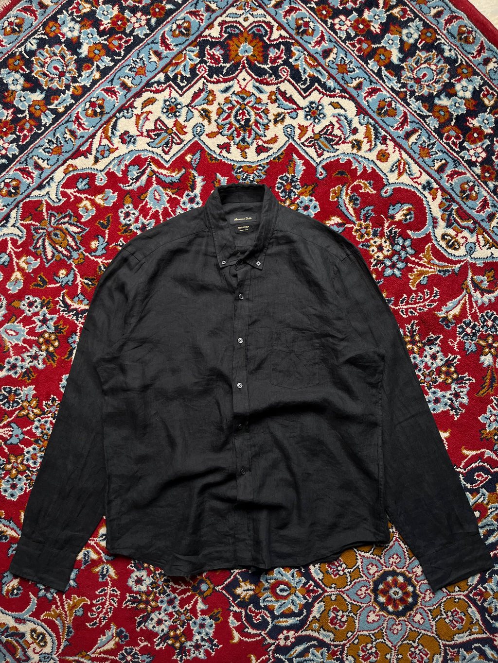Massimo Dutti Black Linen Button Down Shirt - L