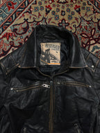 Reserved Distressed Black Leather Moto Cafe Racer Jacket - M