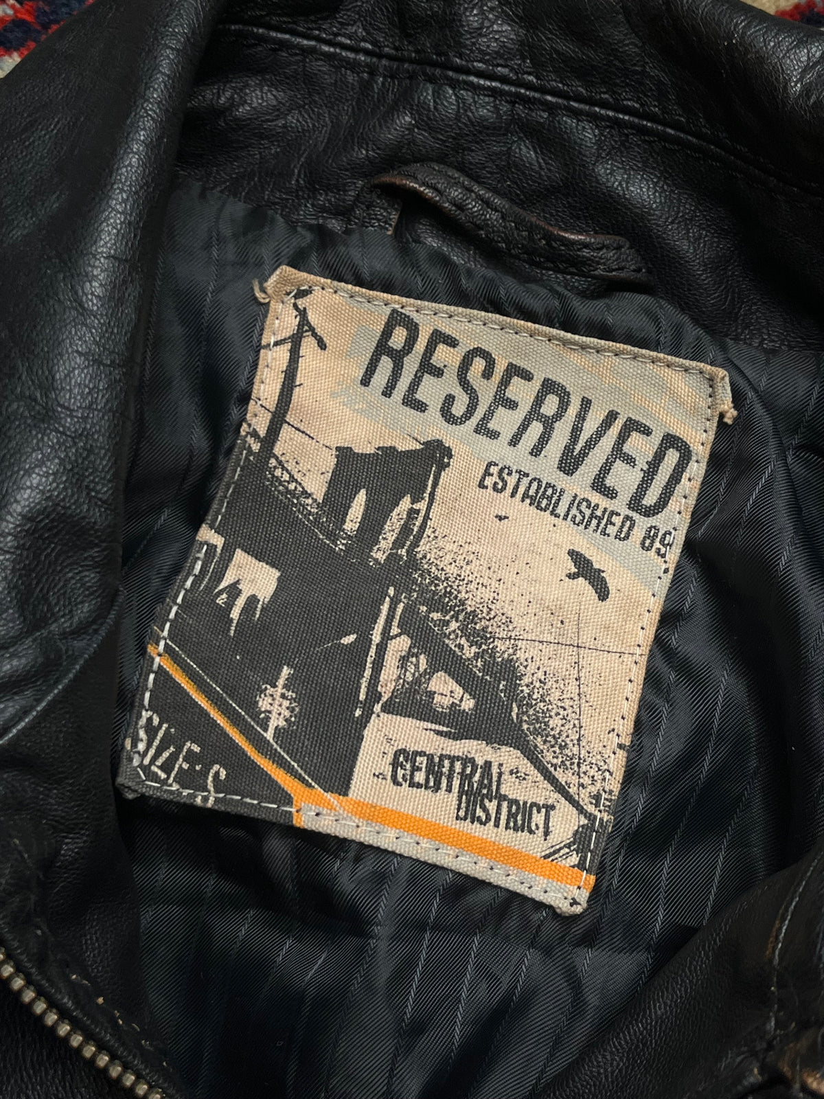 Reserved Distressed Black Leather Moto Cafe Racer Jacket - M