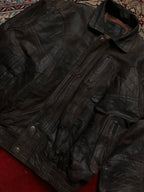 Vintage Dark Brown Distressed Leather Bomber Jacket - L