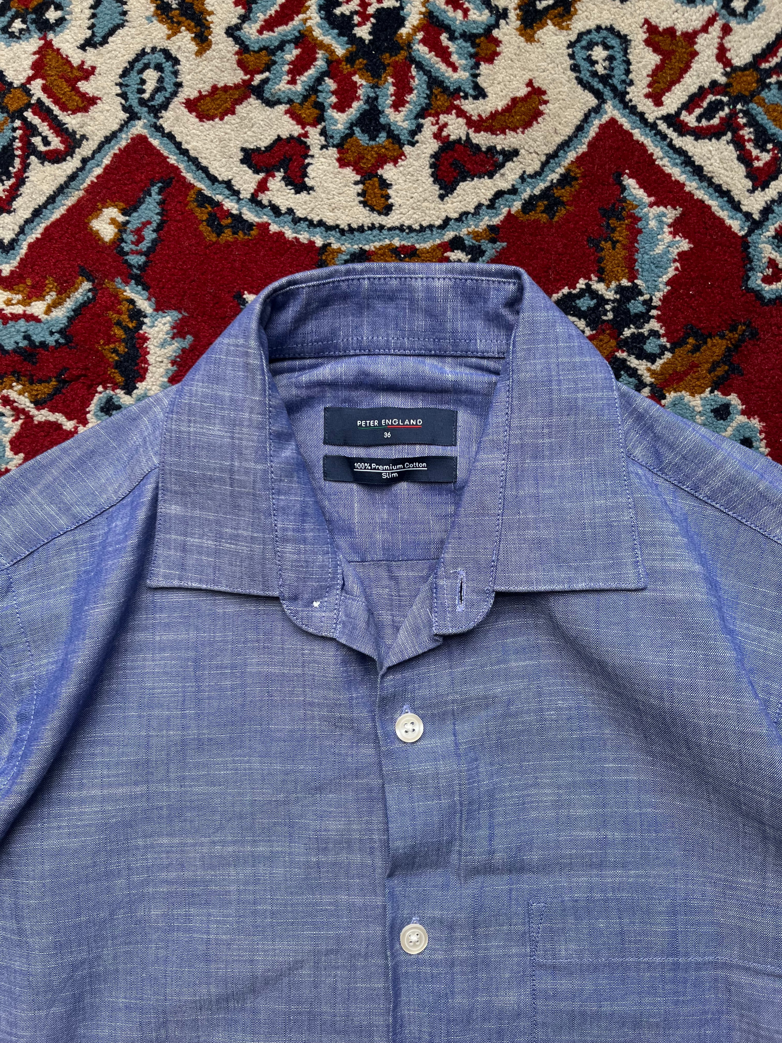 Peter England Premium Cotton Slim Fit Button Down Shirt - S