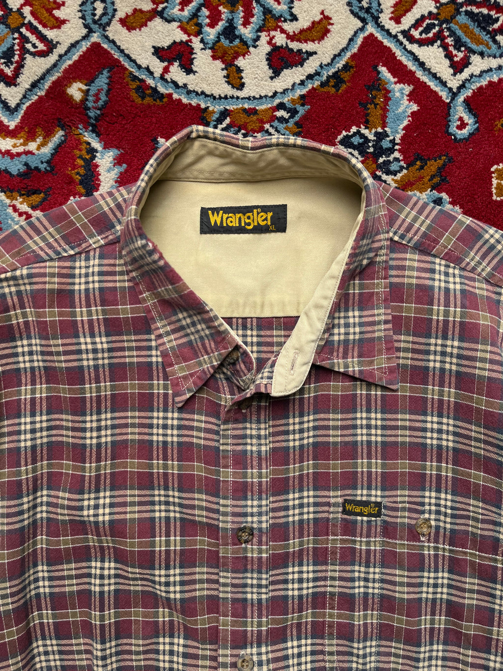Wrangler Vintage Plaid Cotton Flannel Button Down Shirt - M