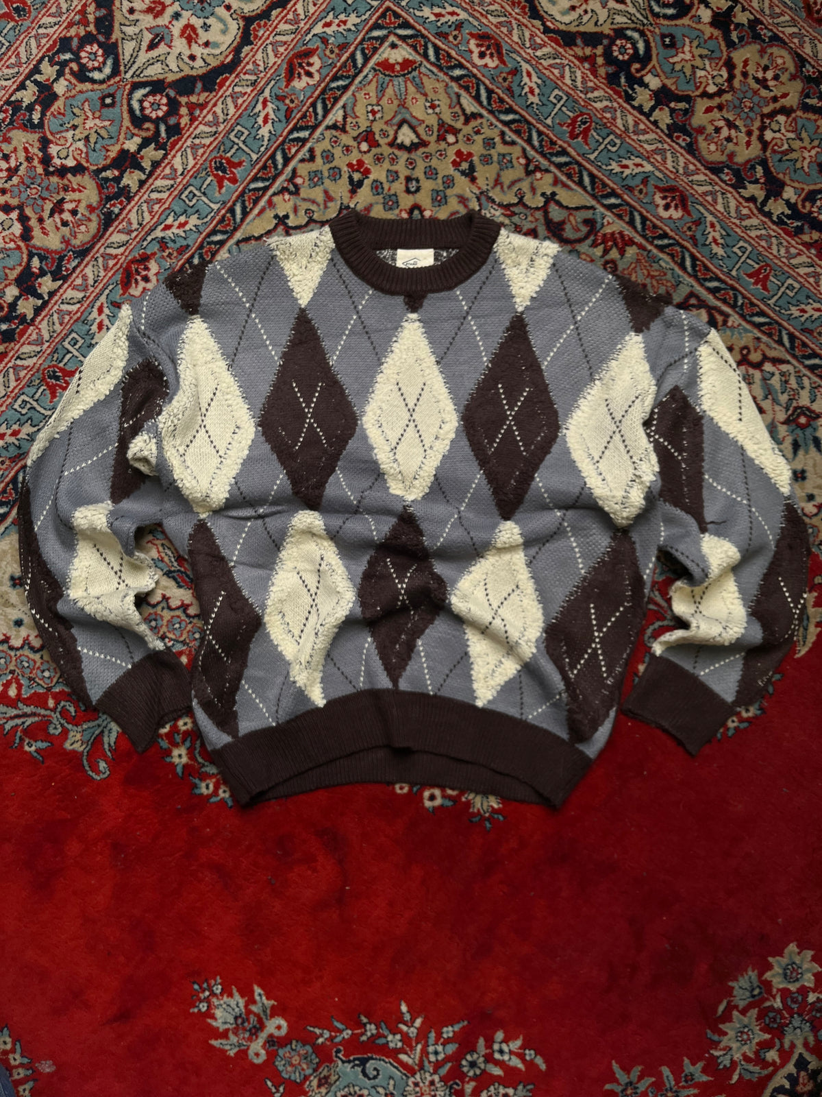 Vintage 316 Standard Argyle Knit Chunky Fuzzy Textured Crewneck Sweater - M
