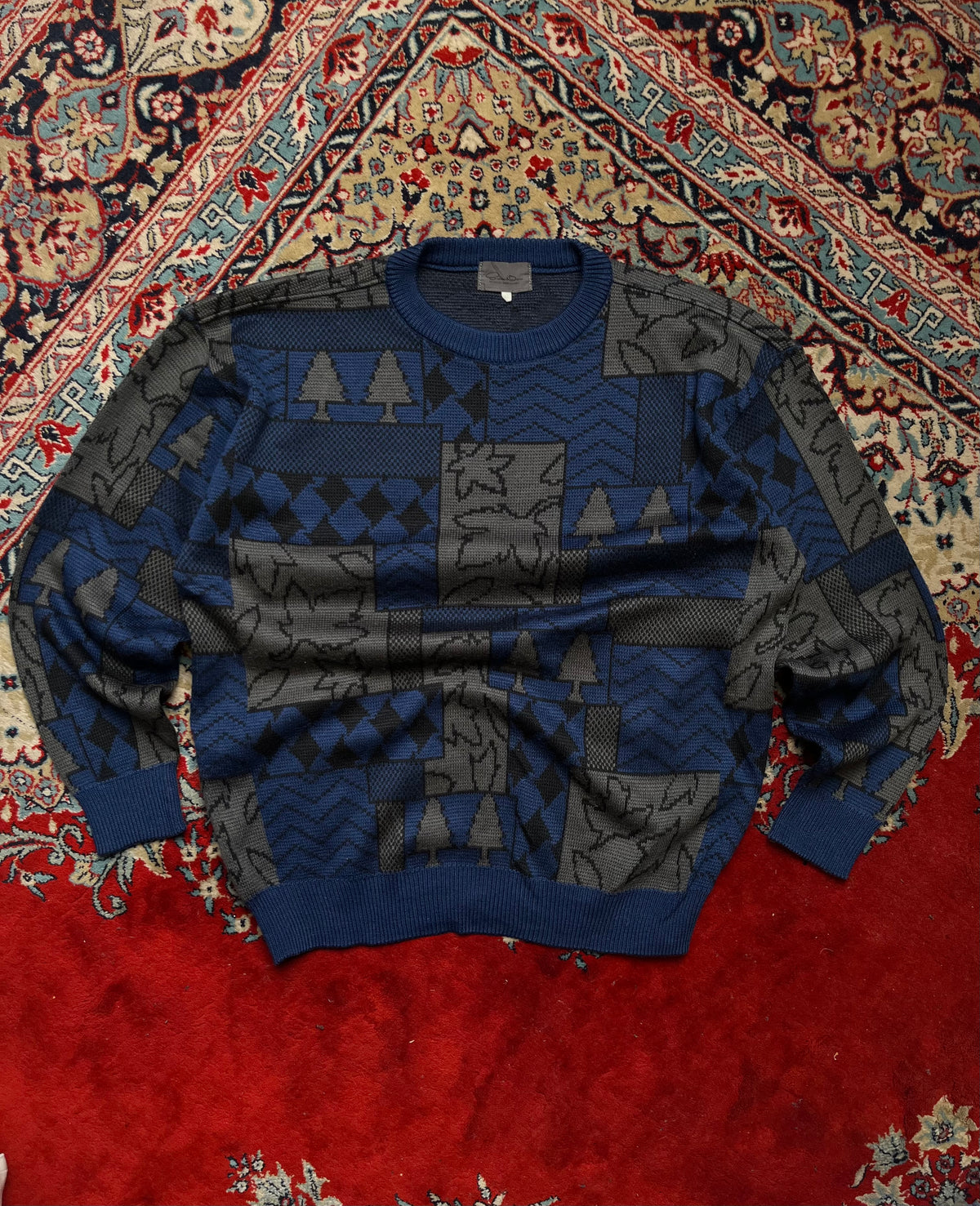 Vintage Bruno De Angeli Milano Patchwork Geometric Textured Knit Sweater - L