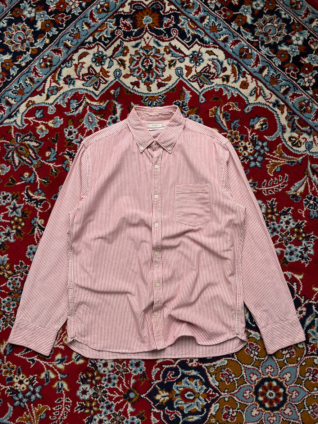 Mango Man Red White Striped Oxford Button Down Shirt - S