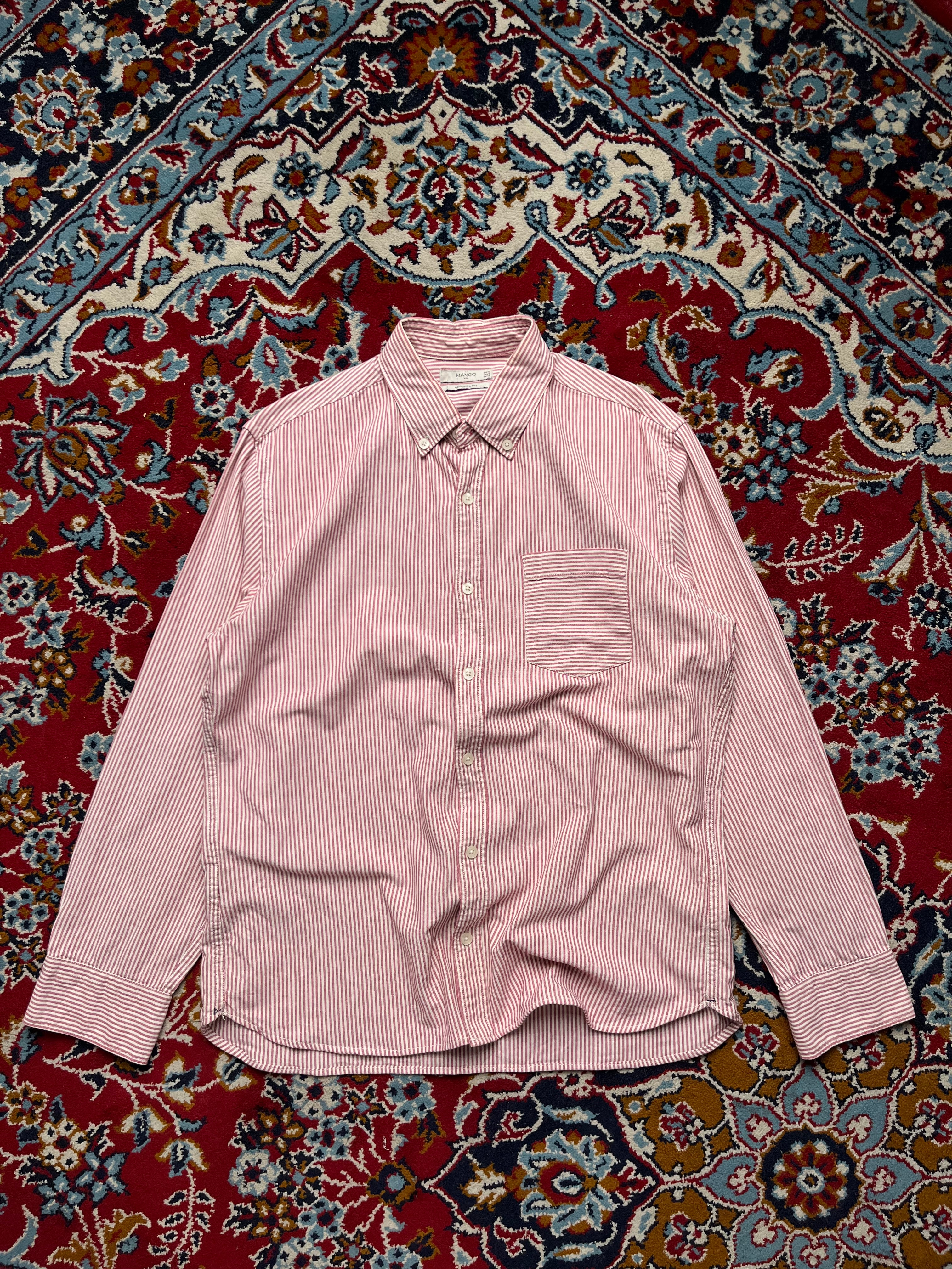 Mango Man Red White Striped Oxford Button Down Shirt - S