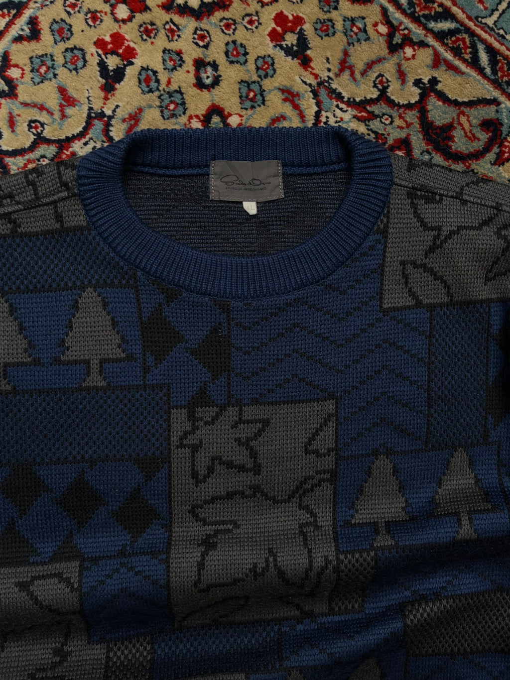 Vintage Bruno De Angeli Milano Patchwork Geometric Textured Knit Sweater - L