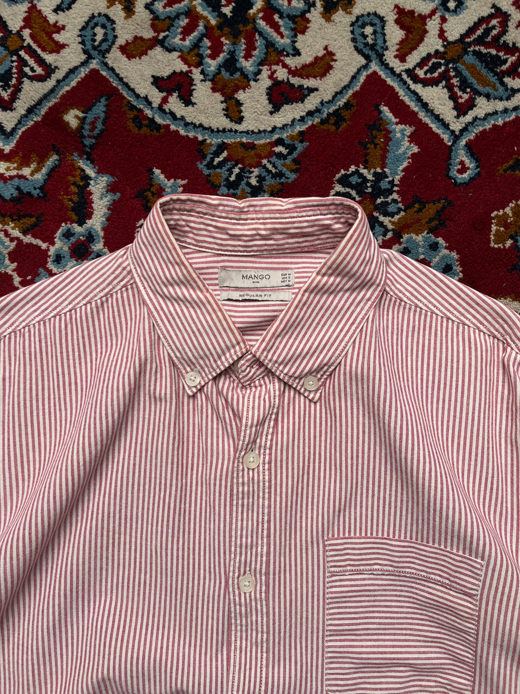 Mango Man Red White Striped Oxford Button Down Shirt - S