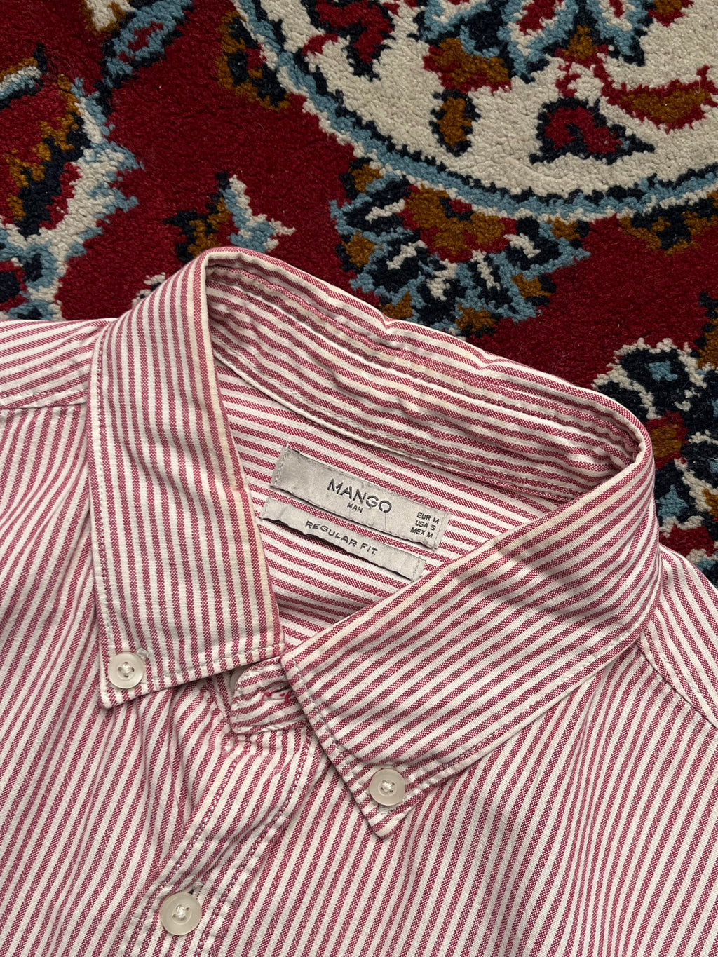 Mango Man Red White Striped Oxford Button Down Shirt - S