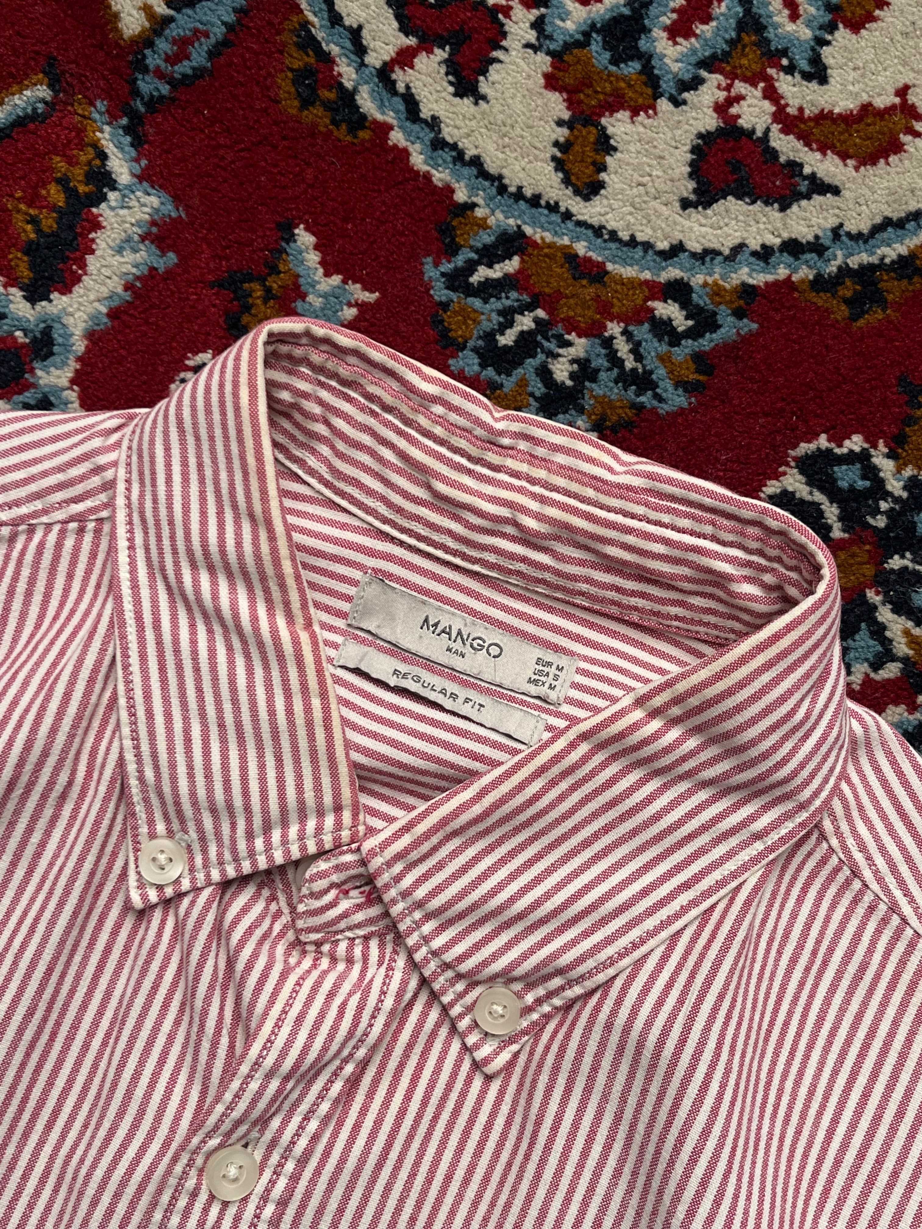 Mango Man Red White Striped Oxford Button Down Shirt - S