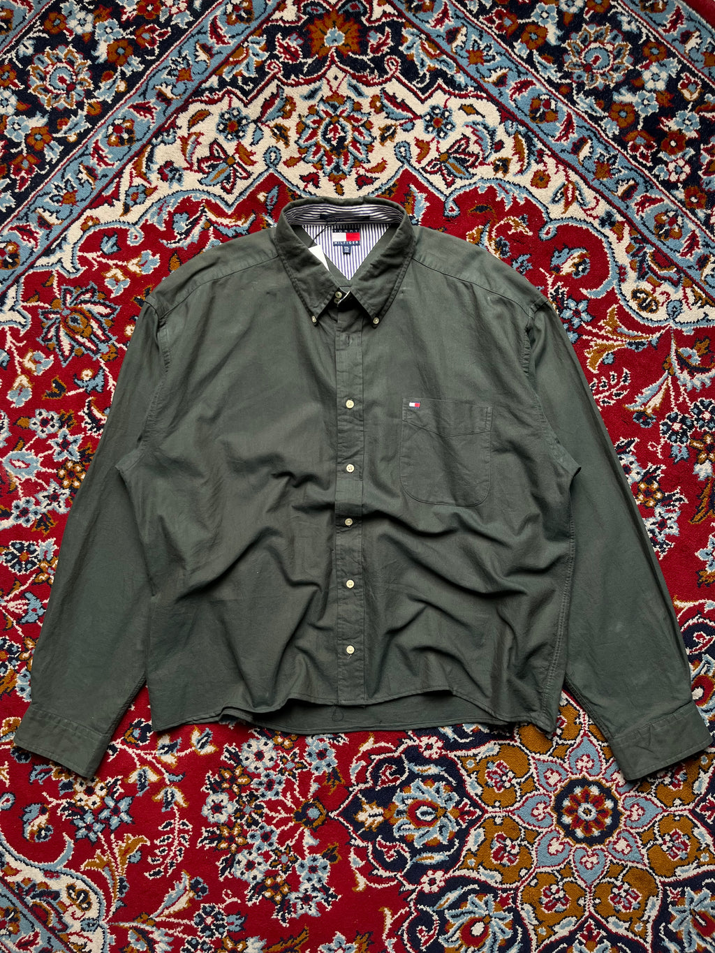 Tommy Hilfiger Dark Green Boxy Cropped Fit Button Down Shirt - L
