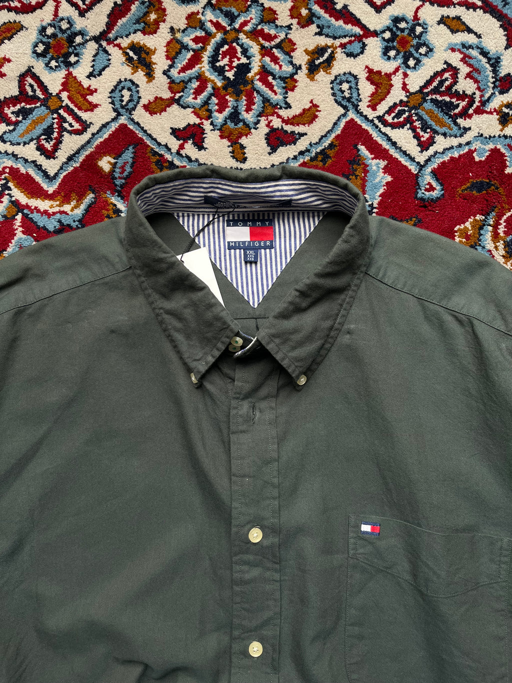 Tommy Hilfiger Dark Green Boxy Cropped Fit Button Down Shirt - L