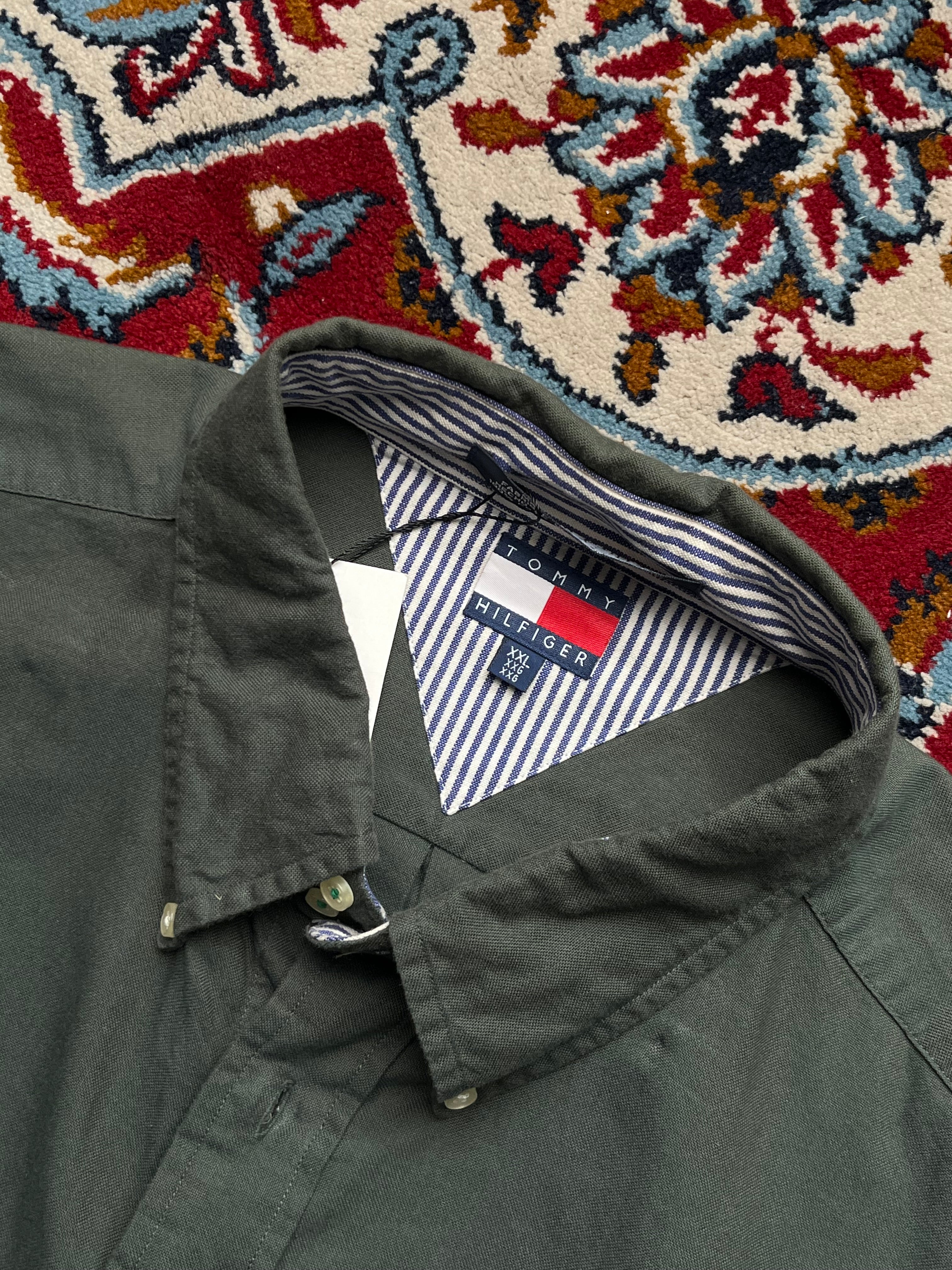 Tommy Hilfiger Dark Green Boxy Cropped Fit Button Down Shirt - L
