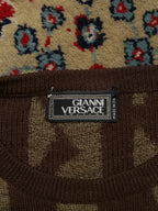 Vintage Gianni Versace Couture Gothic Calligraphy Typography Jacquard Knit Wool Sweater - L