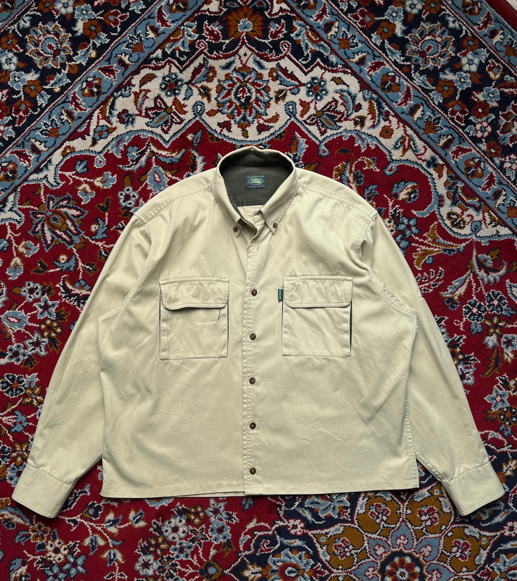 Land Rover Beige Heavy Twill Cropped Boxy Fit Button Down Shirt - L