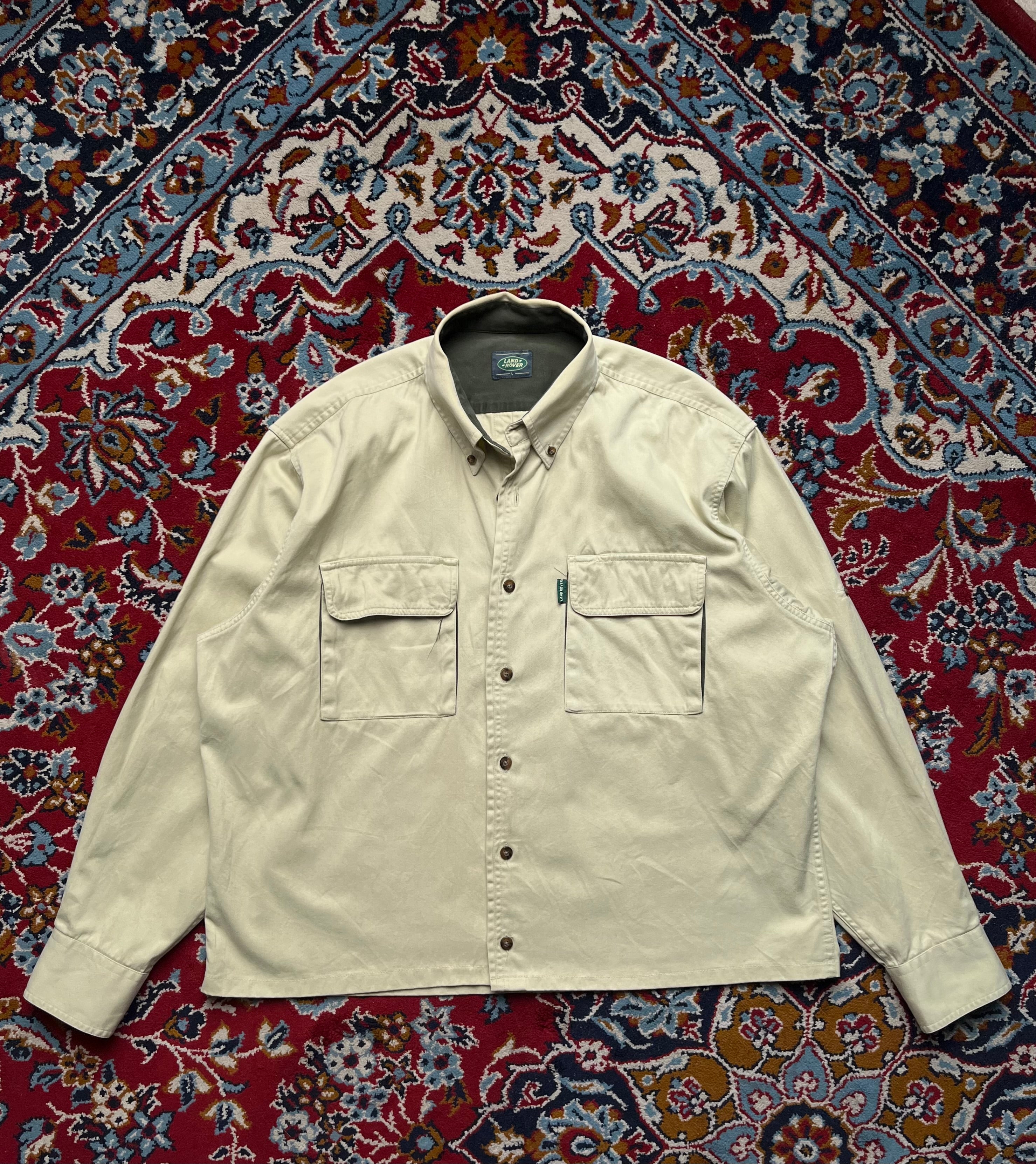 Land Rover Beige Heavy Twill Cropped Boxy Fit Button Down Shirt - L