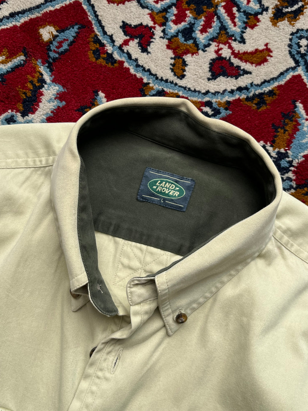 Land Rover Beige Heavy Twill Cropped Boxy Fit Button Down Shirt - L