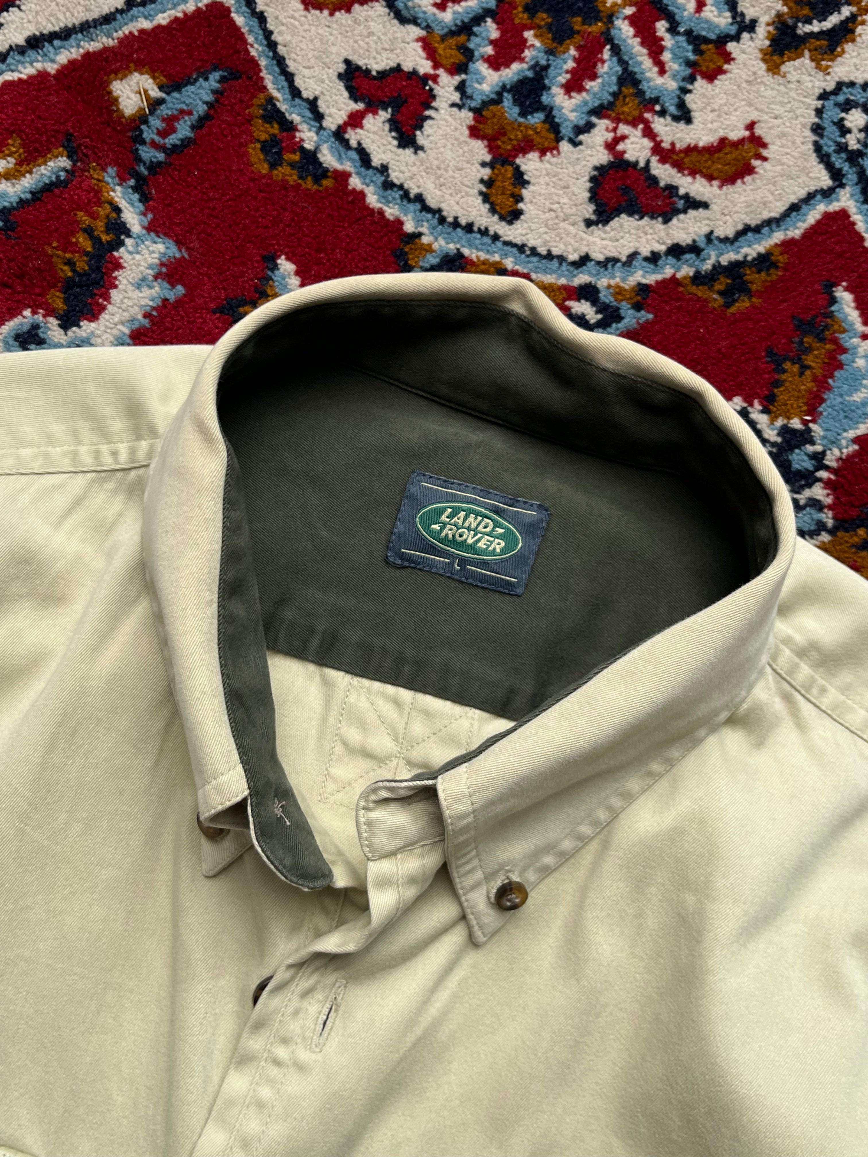 Land Rover Beige Heavy Twill Cropped Boxy Fit Button Down Shirt - L