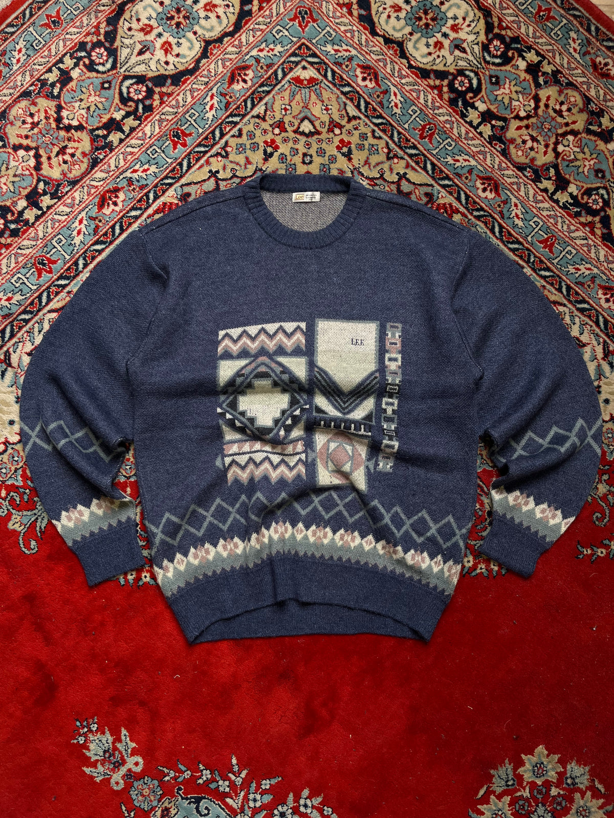 Vintage Lee Aztec Southwestern Geometric Jacquard Knit Crewneck Sweater - M