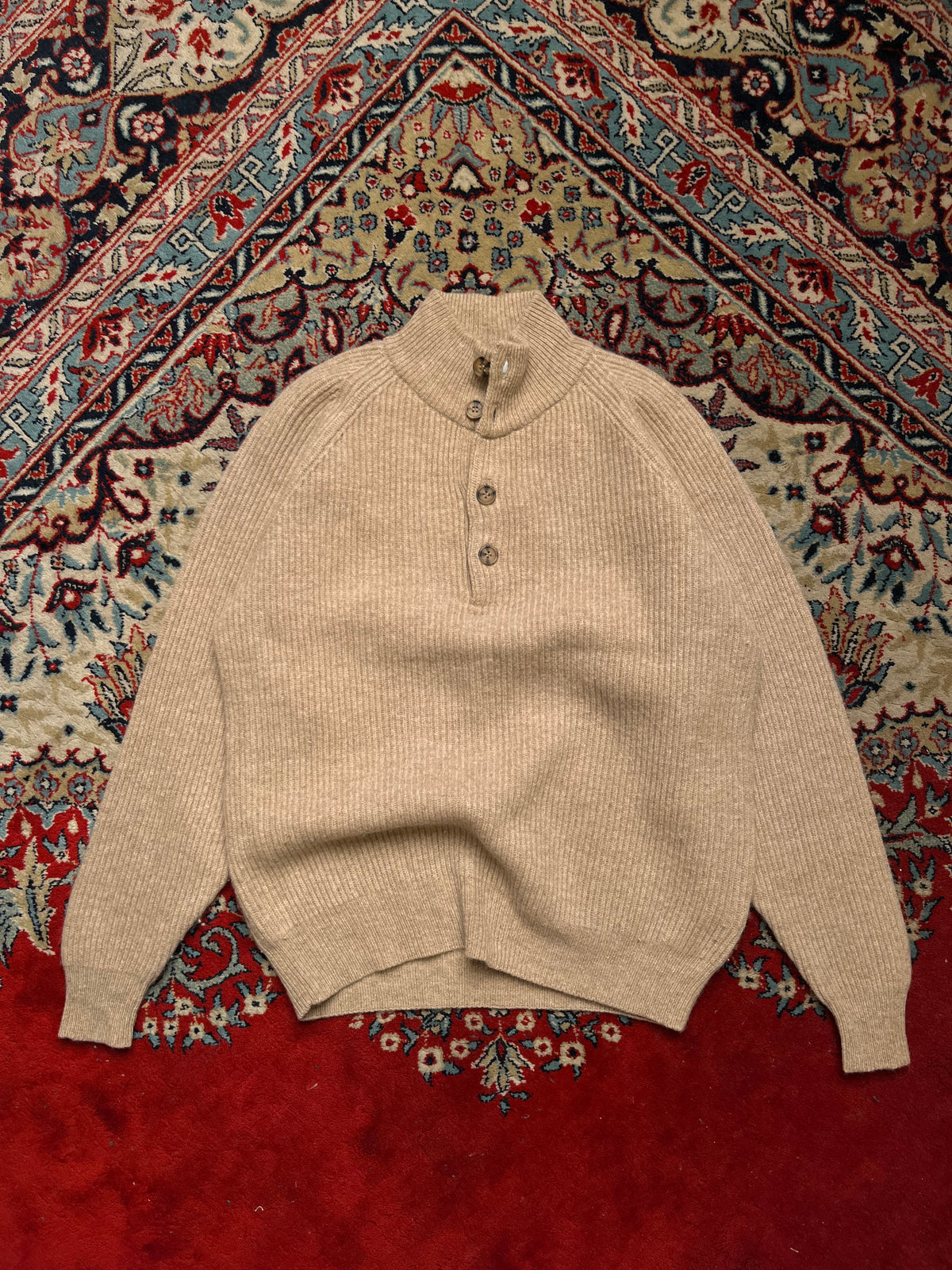 Vintage Walter Firenze Beige Chunky Ribbed Knit Mock Neck Sweater - M